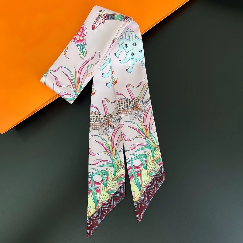 Luxury Zebra Floral Silk Skinny Scarf Designer Womens Hair Ribbon Neckerchief Bag Twilly 13