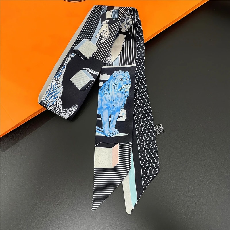 Luxury Zebra Floral Silk Skinny Scarf Designer Womens Hair Ribbon Neckerchief Bag Twilly 25