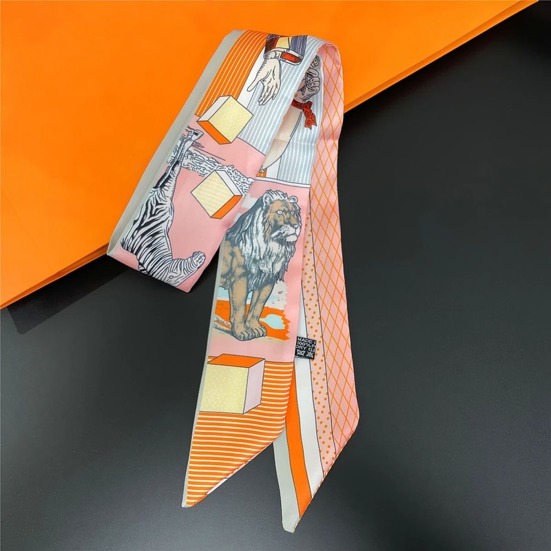 Luxury Zebra Floral Silk Skinny Scarf Designer Womens Hair Ribbon Neckerchief Bag Twilly 26