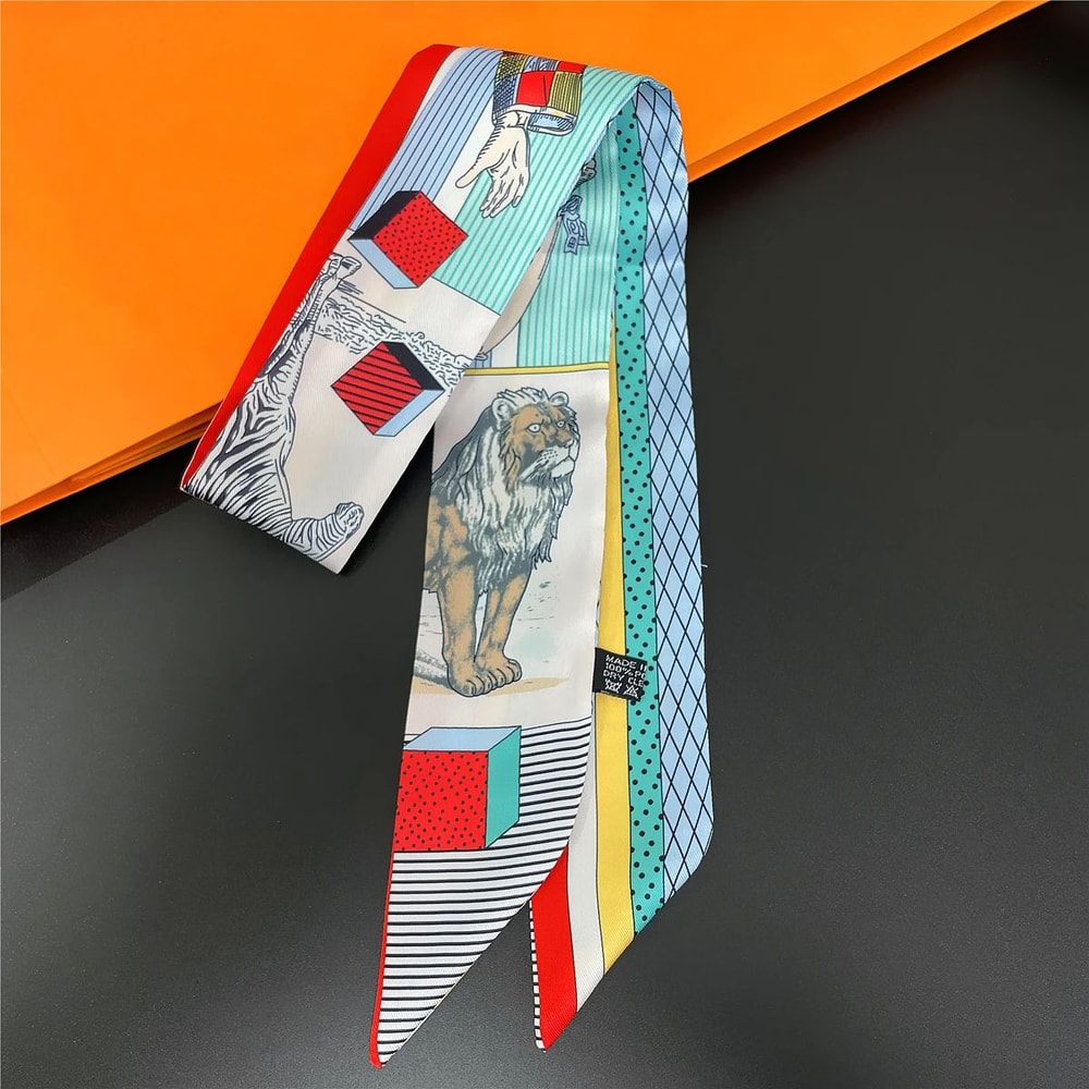 Luxury Zebra Floral Silk Skinny Scarf Designer Womens Hair Ribbon Neckerchief Bag Twilly 27