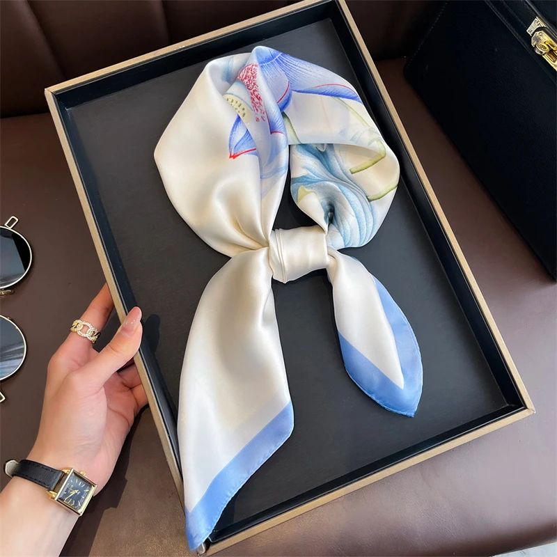 Elegant Lightweight Square Silk Scarf Breathable Womens Neck Hair Wrap 13