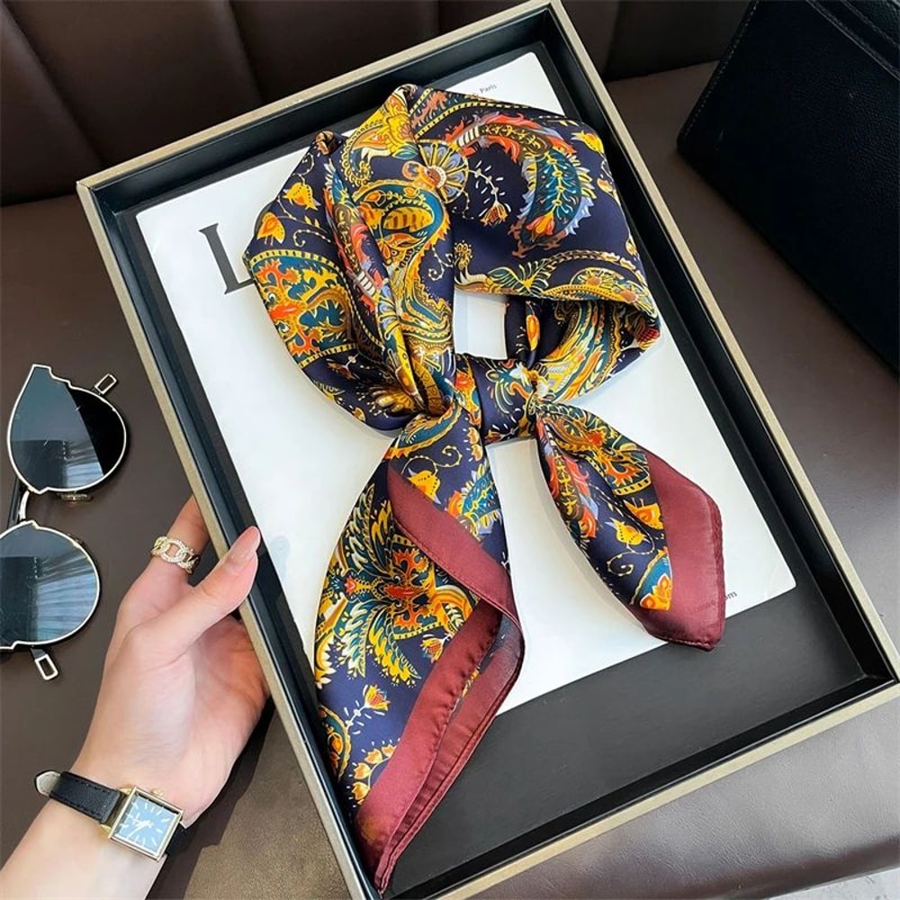 Elegant Lightweight Square Silk Scarf Breathable Womens Neck Hair Wrap 17