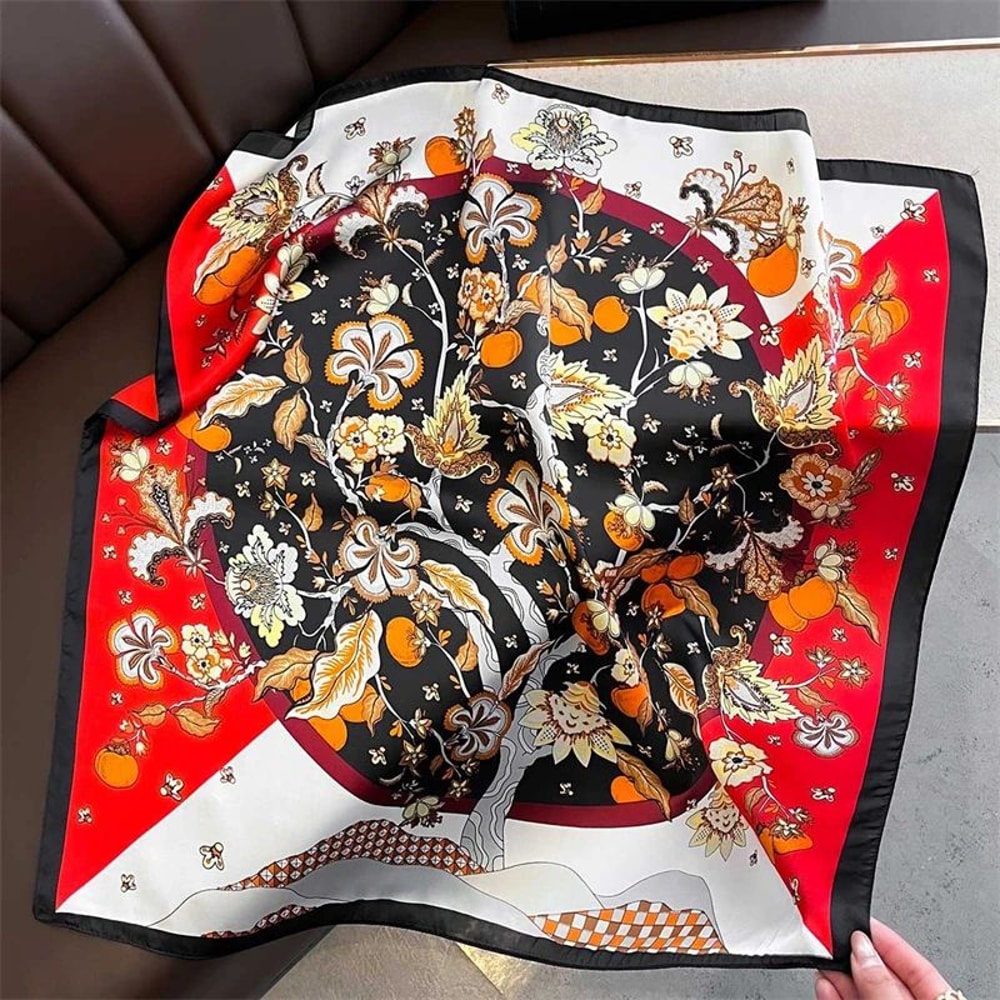 Elegant Lightweight Square Silk Scarf Breathable Womens Neck Hair Wrap 20