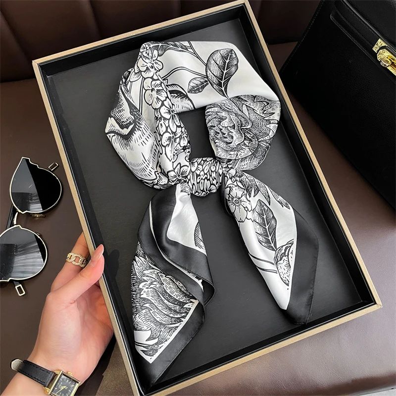 Elegant Lightweight Square Silk Scarf Breathable Womens Neck Hair Wrap 22