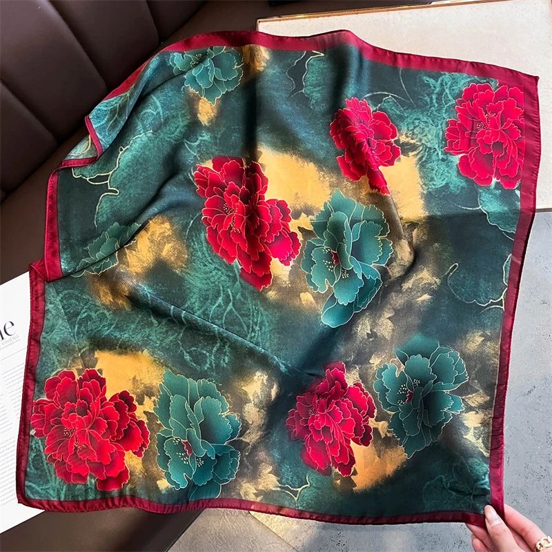 Elegant Lightweight Square Silk Scarf Breathable Womens Neck Hair Wrap 23