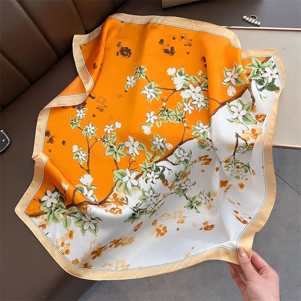 Elegant Lightweight Square Silk Scarf Breathable Womens Neck Hair Wrap 24