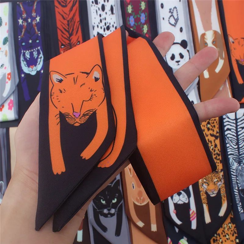 Luxury Animal Print Silk Skinny Scarf Designer Bag Ribbon Fashion Hair Tie 0