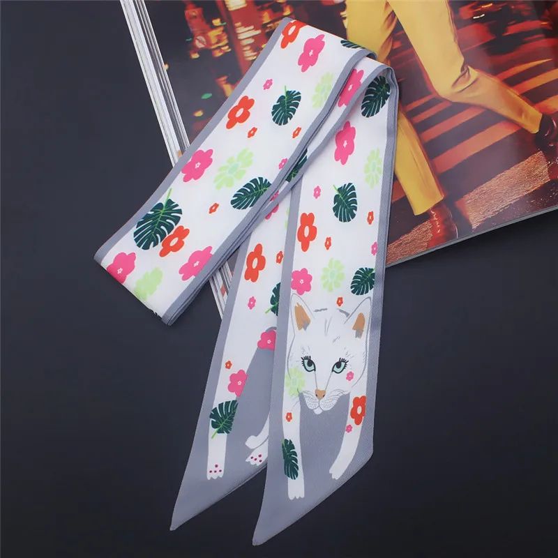 Luxury Animal Print Silk Skinny Scarf Designer Bag Ribbon Fashion Hair Tie 2