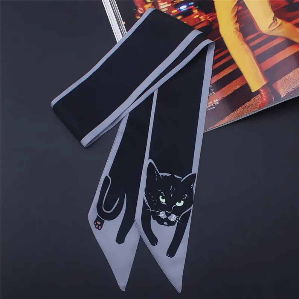 Luxury Animal Print Silk Skinny Scarf Designer Bag Ribbon Fashion Hair Tie 17