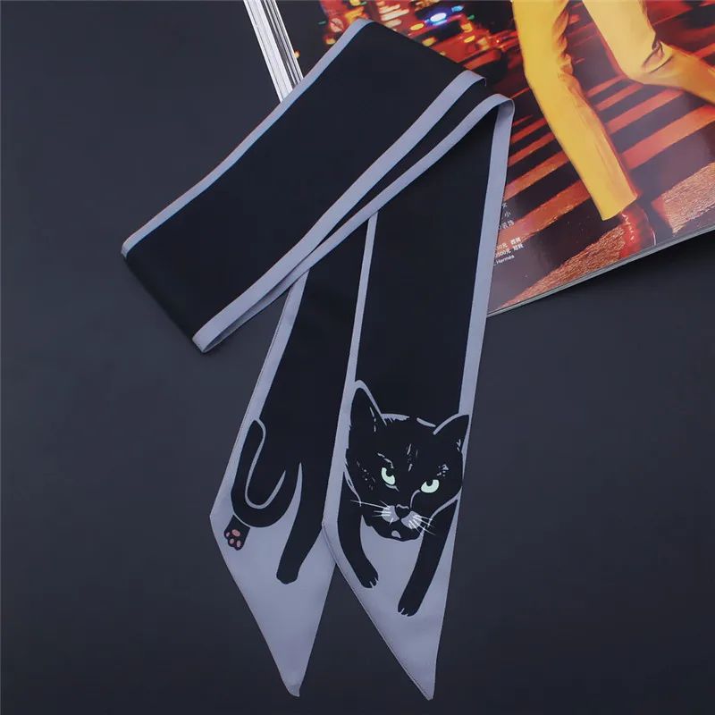 Luxury Animal Print Silk Skinny Scarf Designer Bag Ribbon Fashion Hair Tie 17