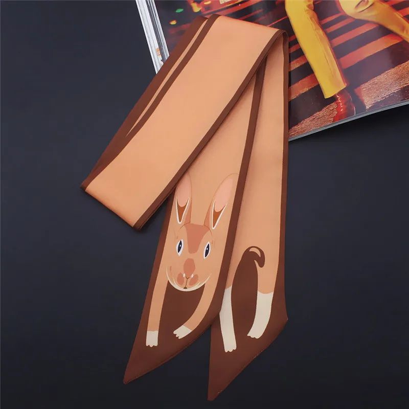Luxury Animal Print Silk Skinny Scarf Designer Bag Ribbon Fashion Hair Tie 18