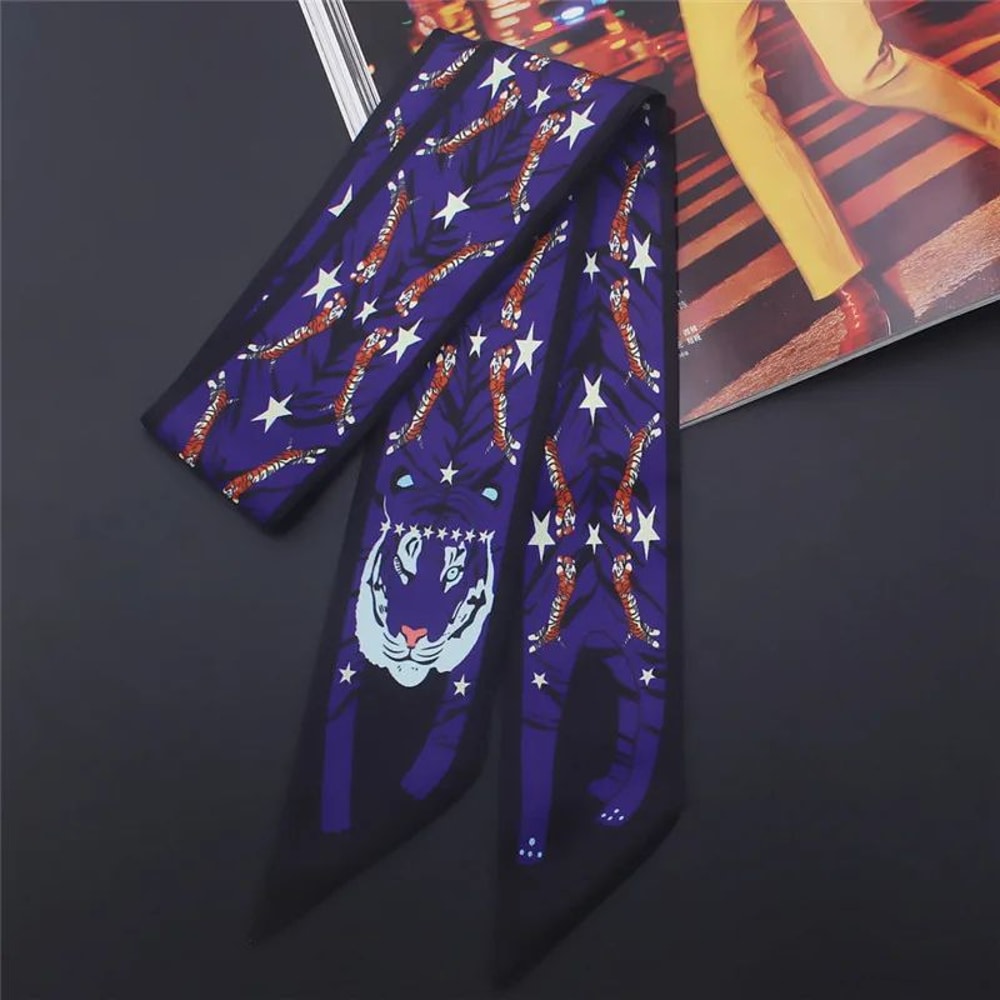 Luxury Animal Print Silk Skinny Scarf Designer Bag Ribbon Fashion Hair Tie 7