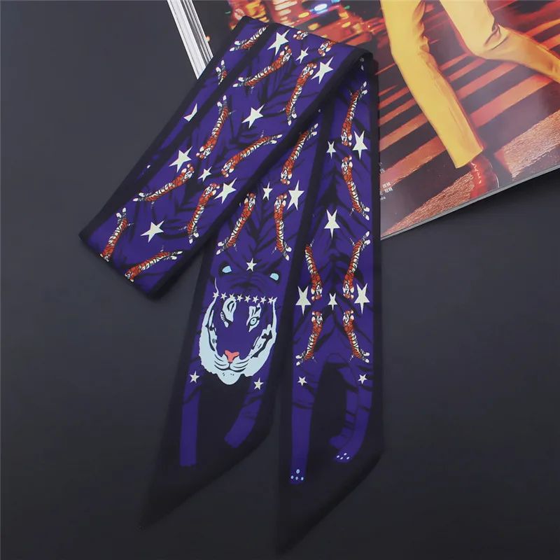 Luxury Animal Print Silk Skinny Scarf Designer Bag Ribbon Fashion Hair Tie 7