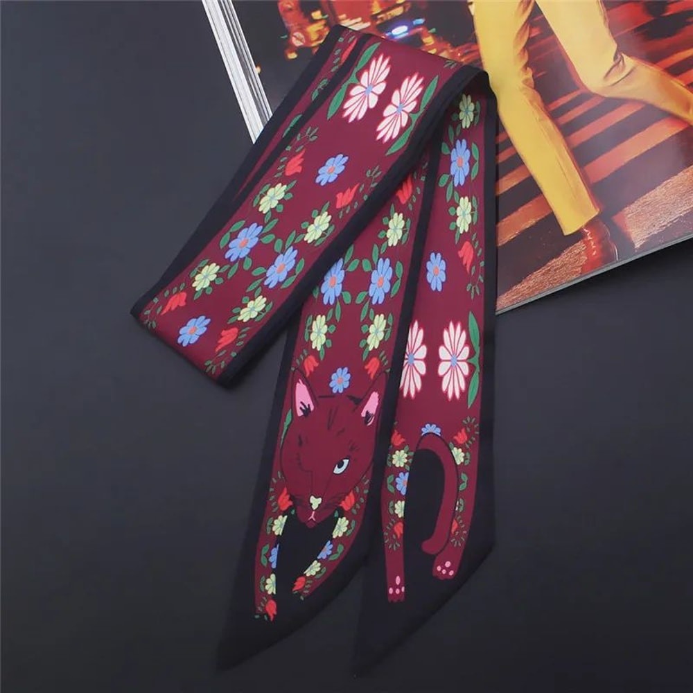 Luxury Animal Print Silk Skinny Scarf Designer Bag Ribbon Fashion Hair Tie 10