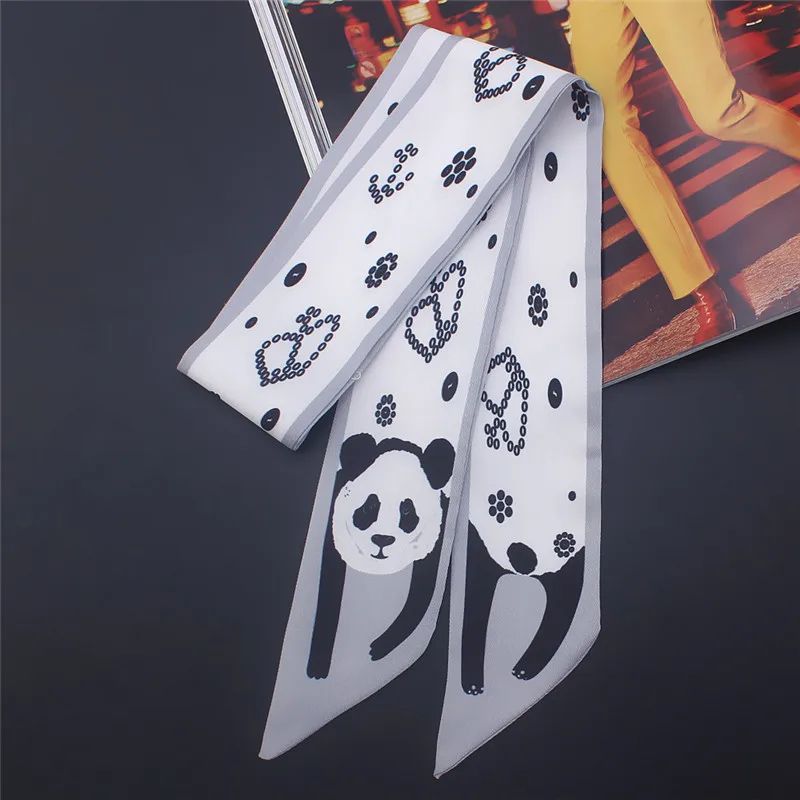 Luxury Animal Print Silk Skinny Scarf Designer Bag Ribbon Fashion Hair Tie 11