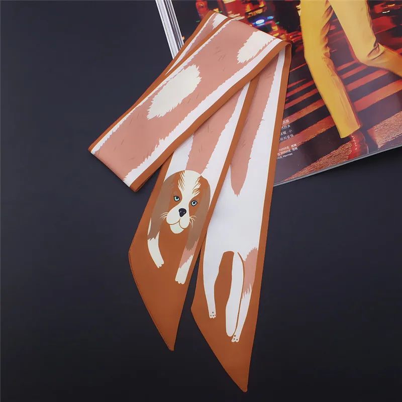 Luxury Animal Print Silk Skinny Scarf Designer Bag Ribbon Fashion Hair Tie 12