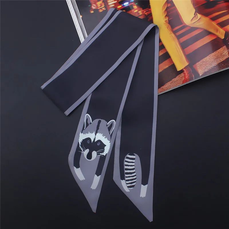 Luxury Animal Print Silk Skinny Scarf Designer Bag Ribbon Fashion Hair Tie 14