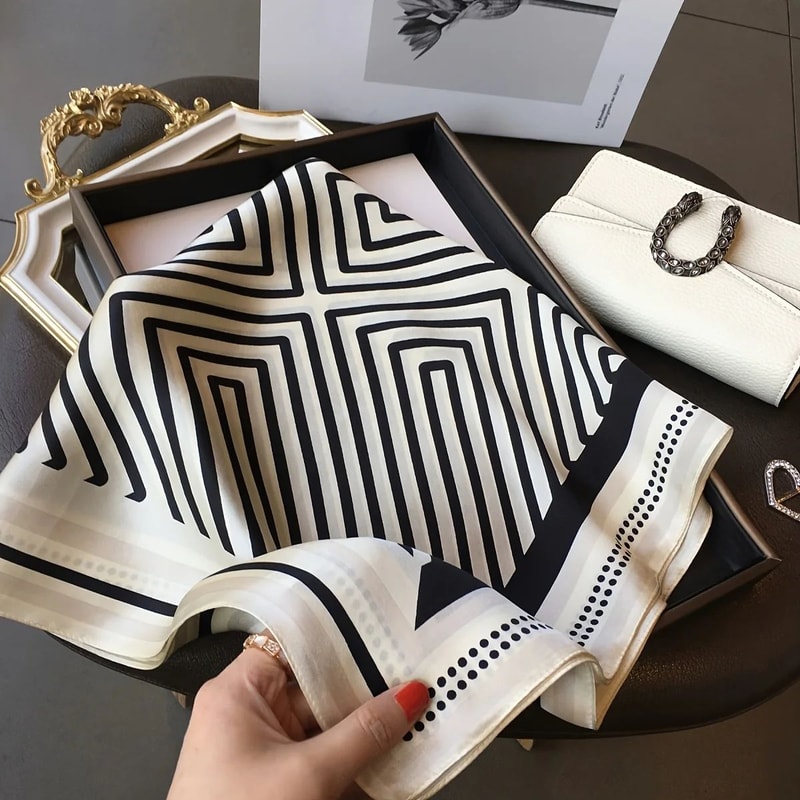 Elegant Nordic Faux Silk Square Scarf Chic AllSeason Decorative Shawl For Women 3