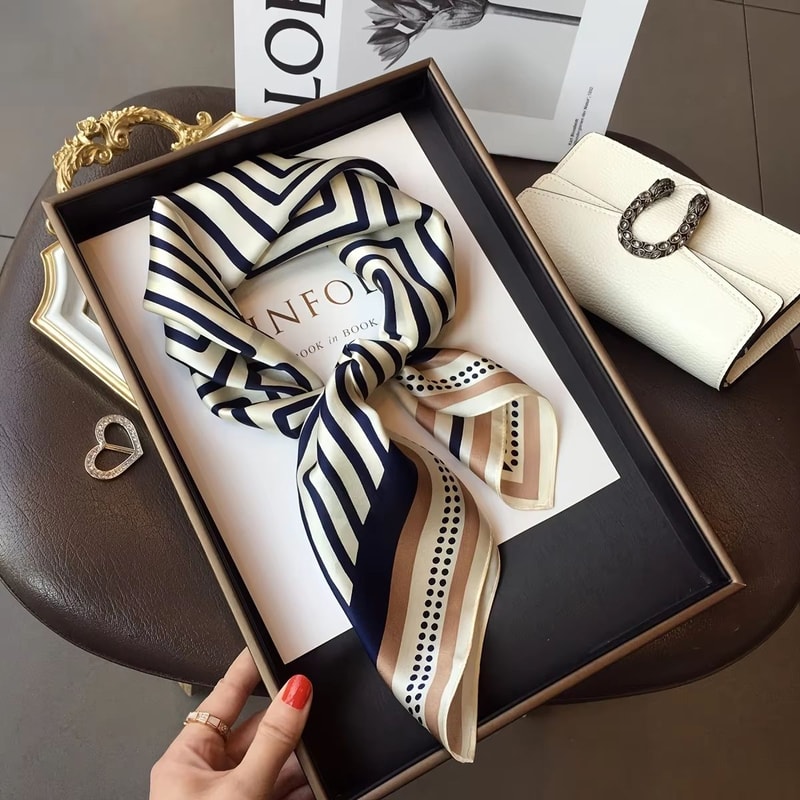 Elegant Nordic Faux Silk Square Scarf Chic AllSeason Decorative Shawl For Women 6