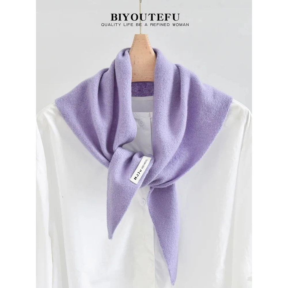 Australian Wool Knitted Triangle Scarf Womens Warm Autumn Winter Neck Shawl 18