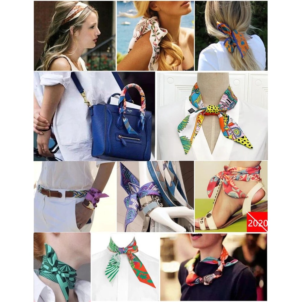 Horse Print Skinny Silk Scarf For Women Luxury Designer Bag Hair Tie Ribbon 5