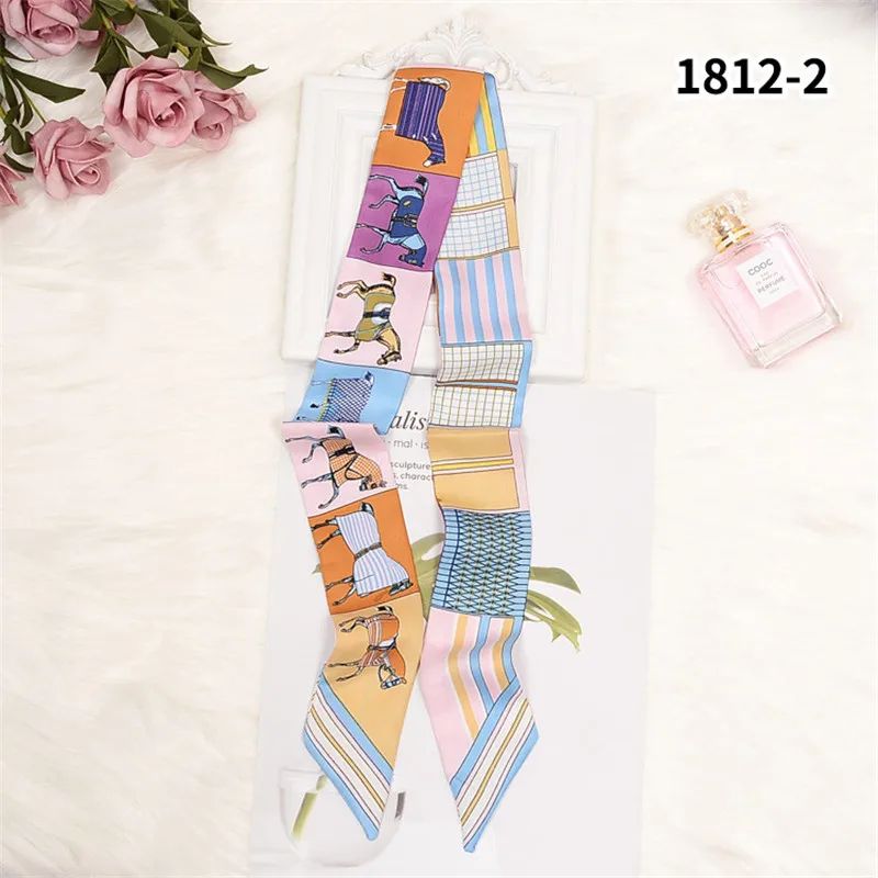 Horse Print Skinny Silk Scarf For Women Luxury Designer Bag Hair Tie Ribbon 7