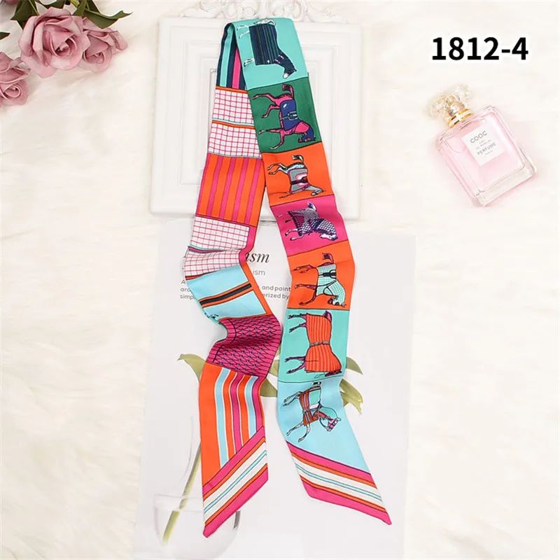 Horse Print Skinny Silk Scarf For Women Luxury Designer Bag Hair Tie Ribbon 9