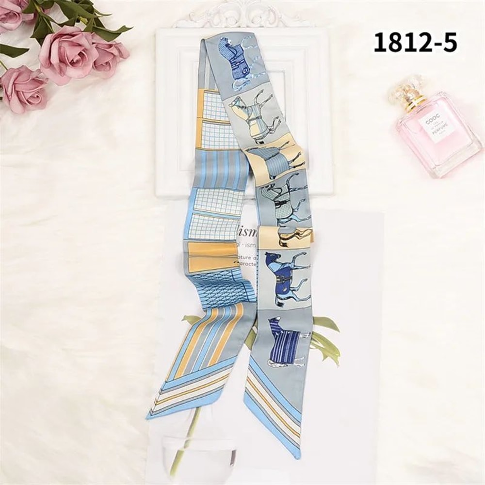 Horse Print Skinny Silk Scarf For Women Luxury Designer Bag Hair Tie Ribbon 10