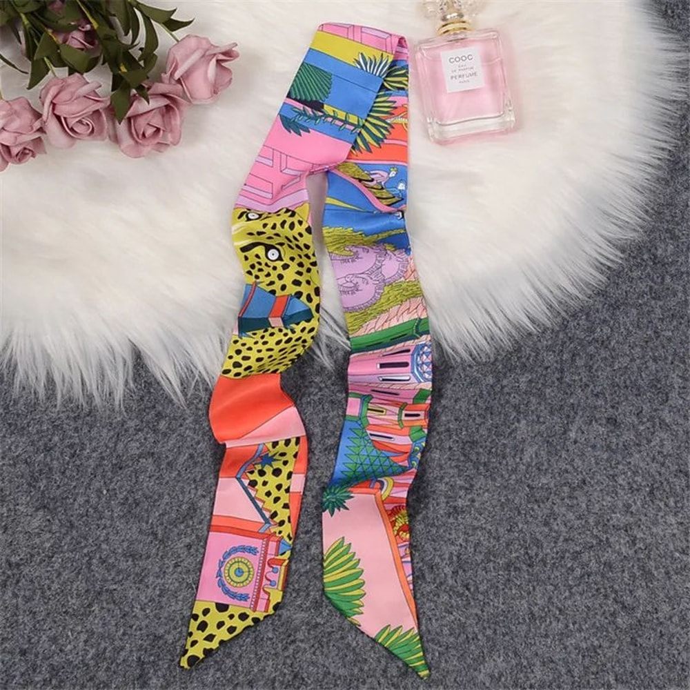 Horse Print Skinny Silk Scarf For Women Luxury Designer Bag Hair Tie Ribbon 11
