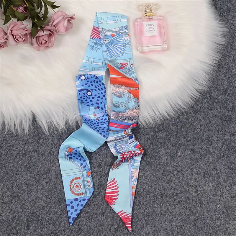 Horse Print Skinny Silk Scarf For Women Luxury Designer Bag Hair Tie Ribbon 13