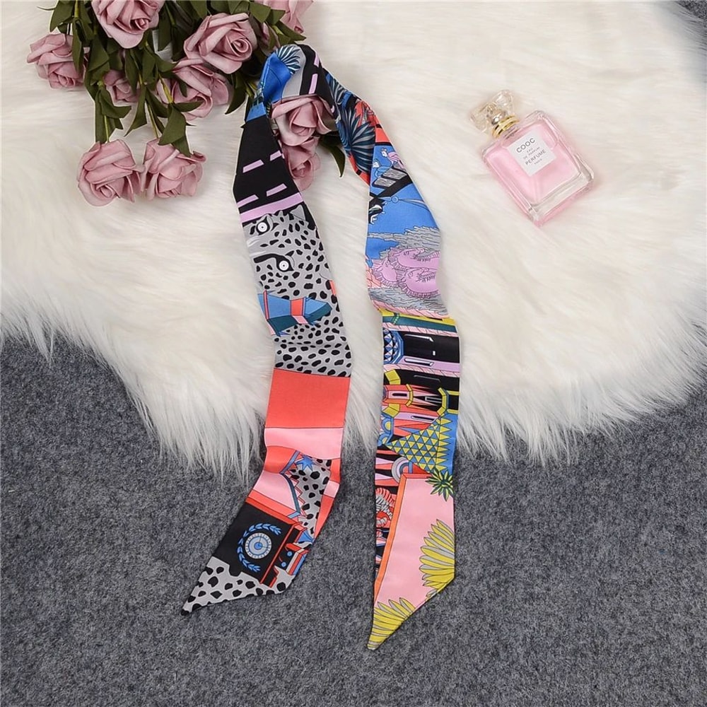 Horse Print Skinny Silk Scarf For Women Luxury Designer Bag Hair Tie Ribbon 14