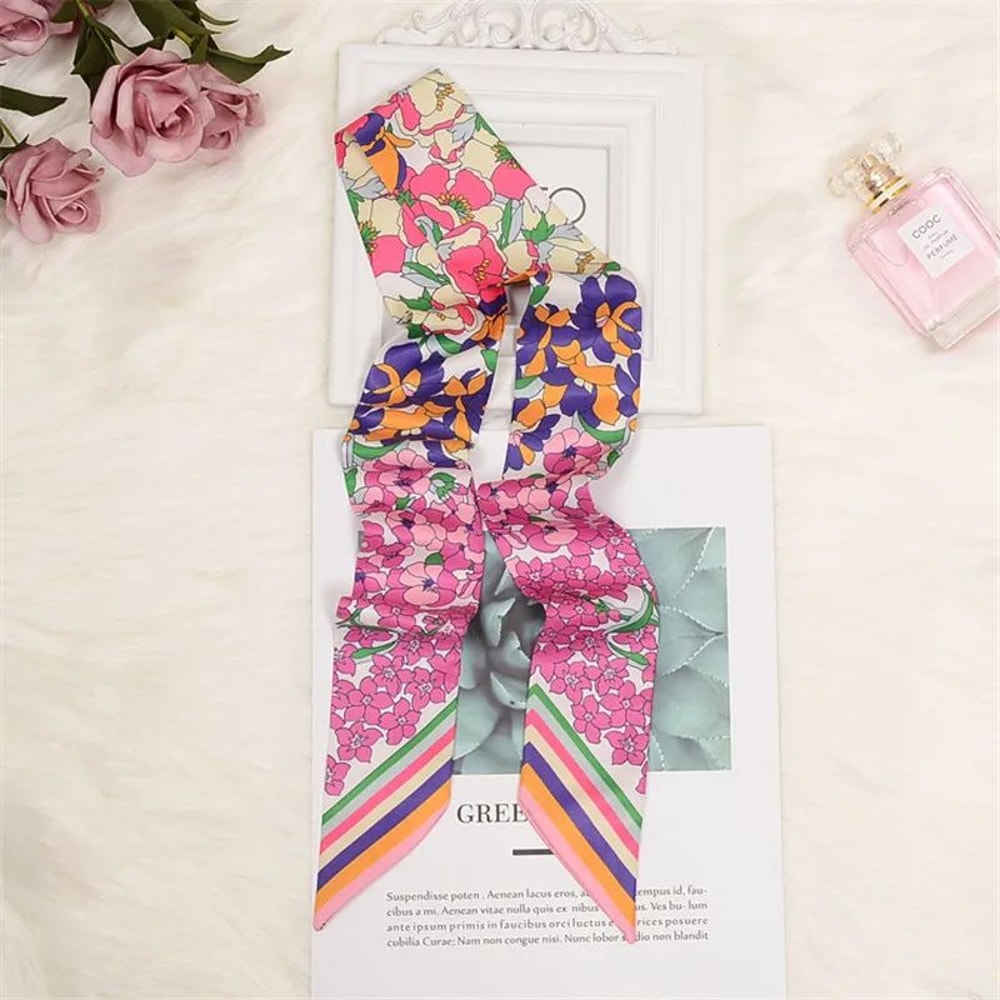 Horse Print Skinny Silk Scarf For Women Luxury Designer Bag Hair Tie Ribbon 16