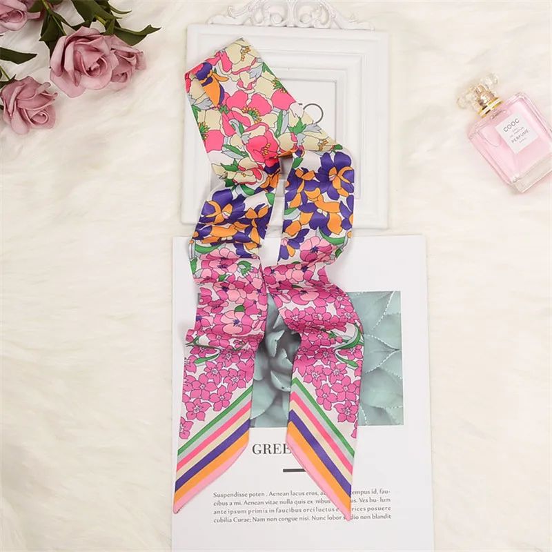 Horse Print Skinny Silk Scarf For Women Luxury Designer Bag Hair Tie Ribbon 16