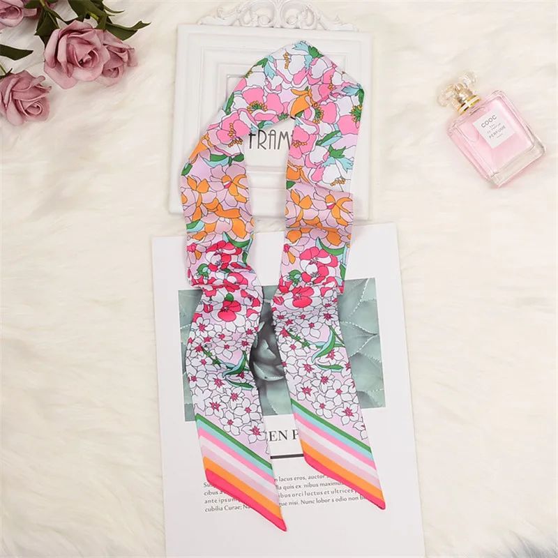 Horse Print Skinny Silk Scarf For Women Luxury Designer Bag Hair Tie Ribbon 17