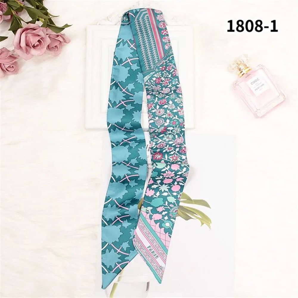 Horse Print Skinny Silk Scarf For Women Luxury Designer Bag Hair Tie Ribbon 19