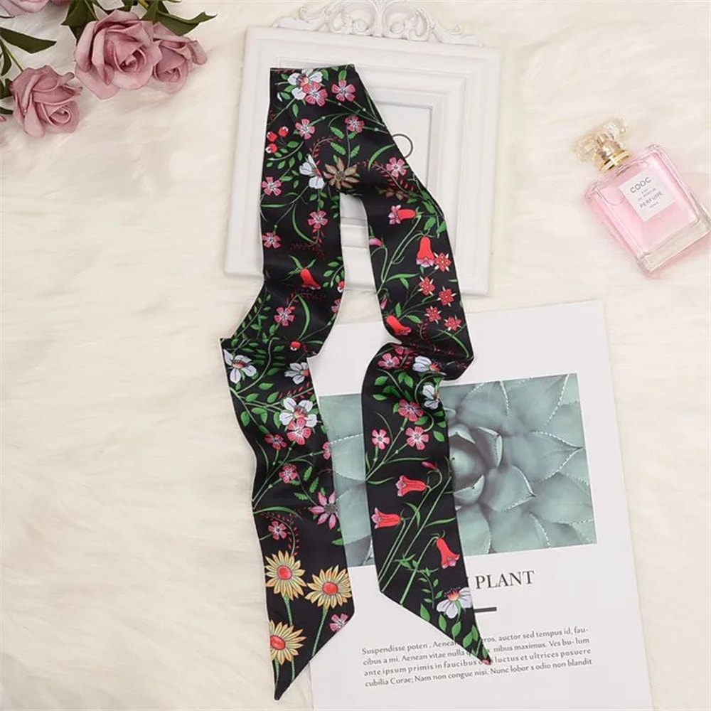 Horse Print Skinny Silk Scarf For Women Luxury Designer Bag Hair Tie Ribbon 24