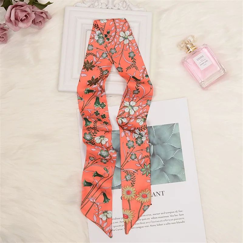 Horse Print Skinny Silk Scarf For Women Luxury Designer Bag Hair Tie Ribbon 27