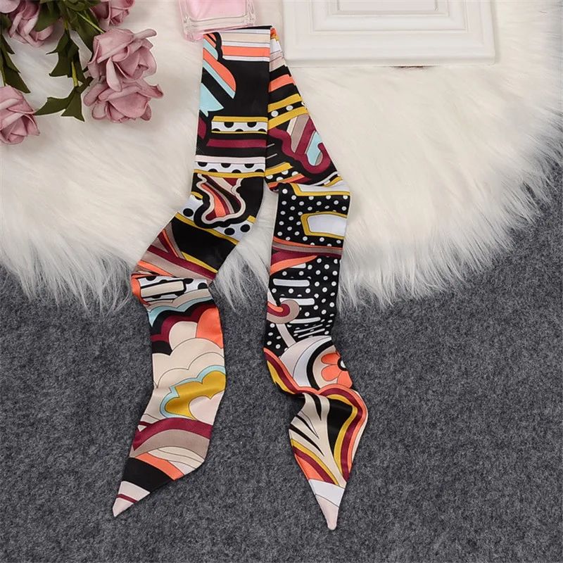 Horse Print Skinny Silk Scarf For Women Luxury Designer Bag Hair Tie Ribbon 28