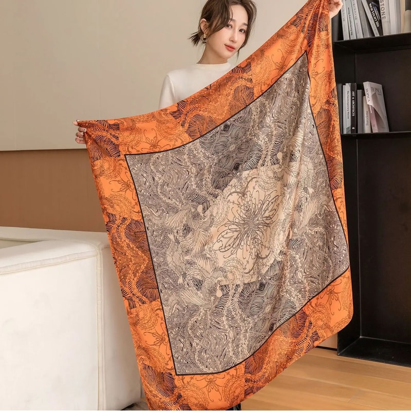Luxury Horse Print Square Scarf For Women Vintage SilkLike Animal Shawl Head Wrap 9