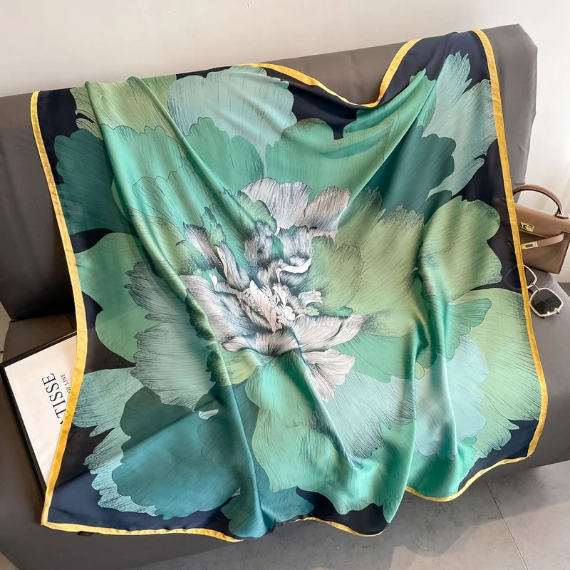 Luxury Horse Print Square Scarf For Women Vintage SilkLike Animal Shawl Head Wrap 14