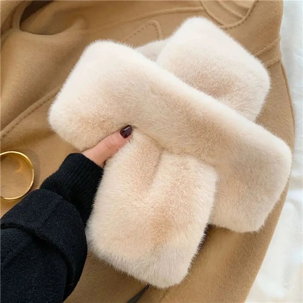 Plush Cross Faux Rabbit Fur Scarf For Women Soft Winter Neck Warmer Collar 2