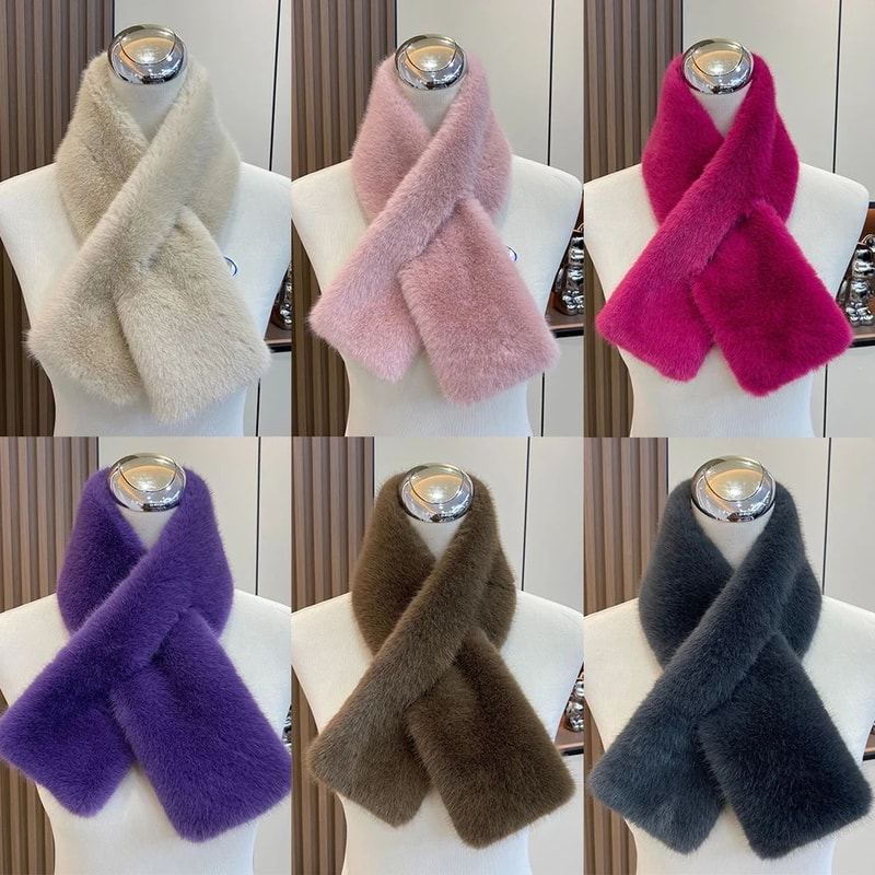 Plush Cross Faux Rabbit Fur Scarf For Women Soft Winter Neck Warmer Collar 5