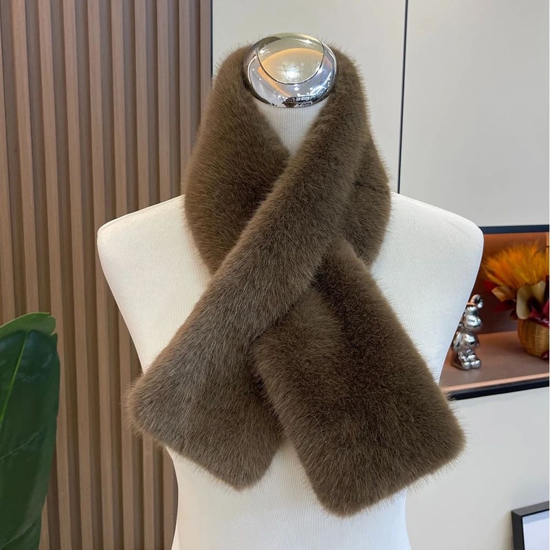 Plush Cross Faux Rabbit Fur Scarf For Women Soft Winter Neck Warmer Collar 9