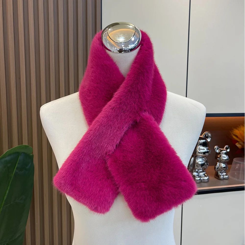 Plush Cross Faux Rabbit Fur Scarf For Women Soft Winter Neck Warmer Collar 13