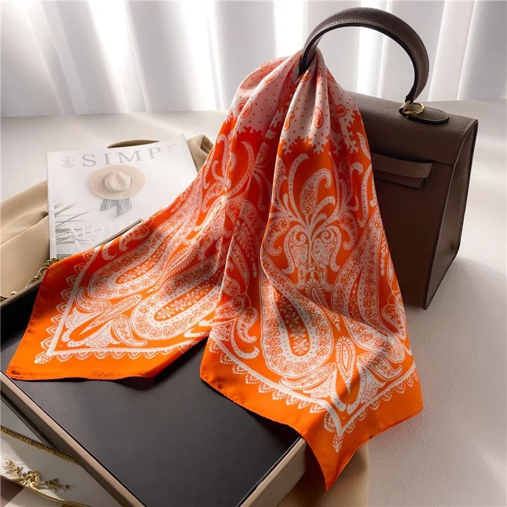 Paisley Print Satin Square Scarf For Women Lightweight SilkFeel Neck Head Bandana 2