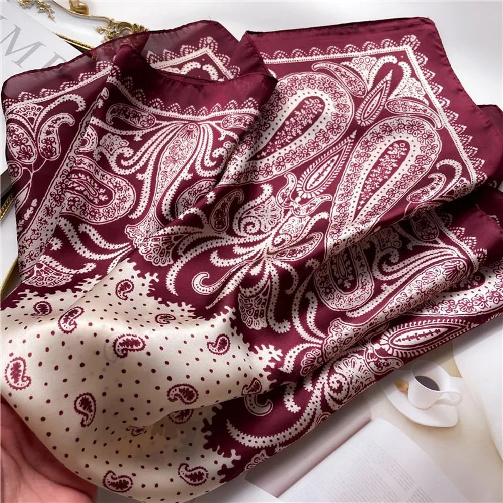 Paisley Print Satin Square Scarf For Women Lightweight SilkFeel Neck Head Bandana 5