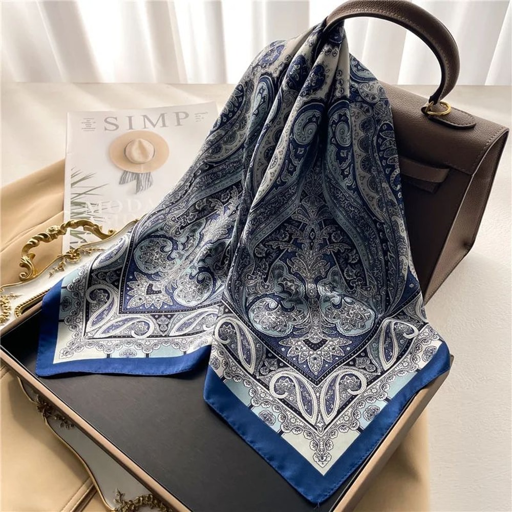 Paisley Print Satin Square Scarf For Women Lightweight SilkFeel Neck Head Bandana 7