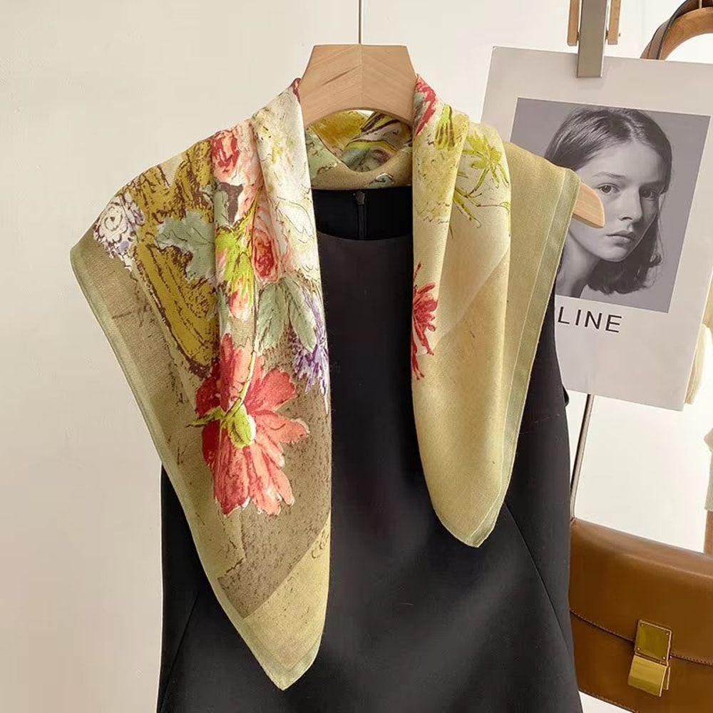 Pure Cotton Square Scarf For Women Soft Printed Neck Hair Foulard 6