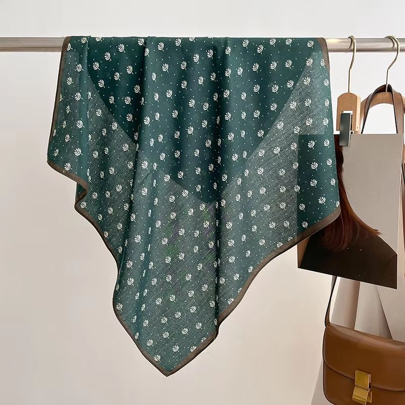 Pure Cotton Square Scarf For Women Soft Printed Neck Hair Foulard 22