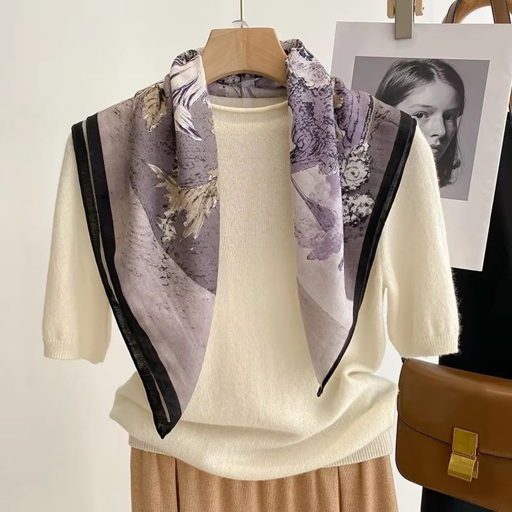 Pure Cotton Square Scarf For Women Soft Printed Neck Hair Foulard 7